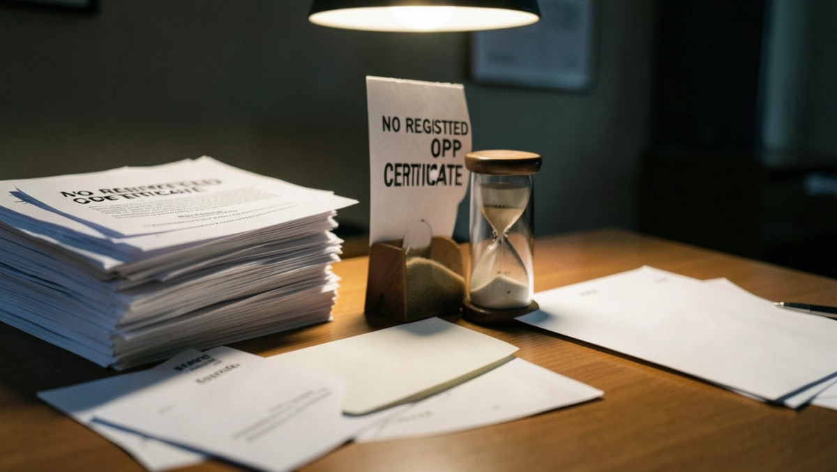 brak zarejestrowanego certyfikatu opp