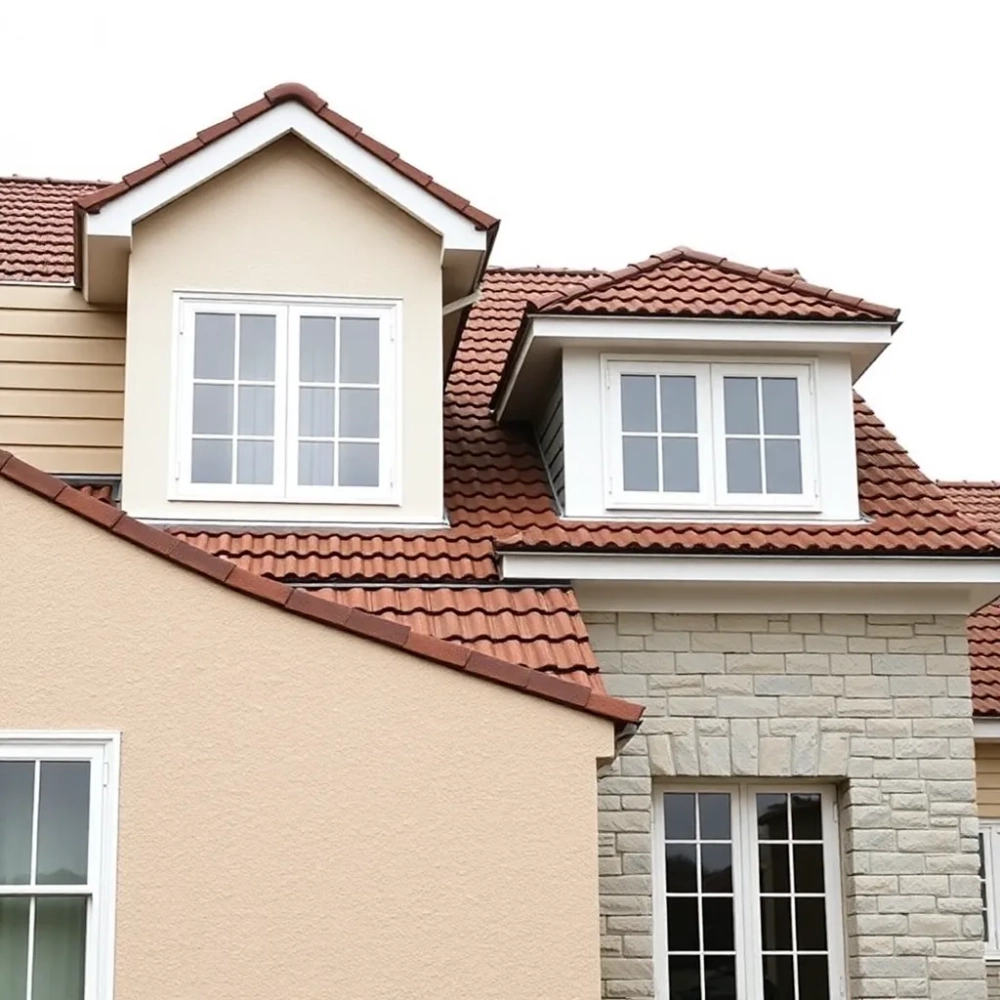Brązowy dach białe okna jaka elewacja