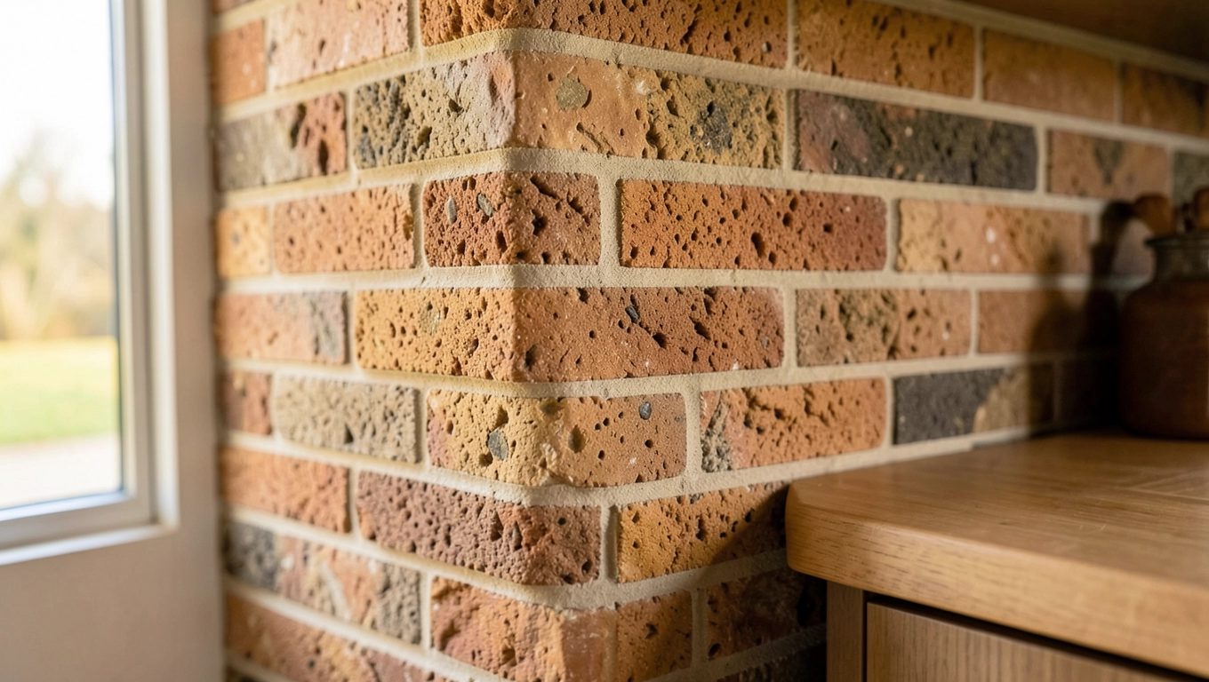 Cegła klinkierowa na ścianie kuchennej