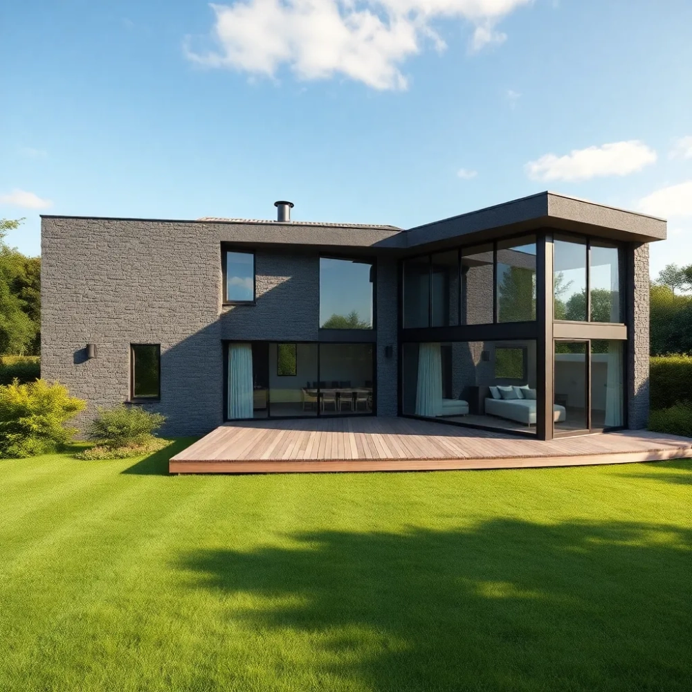 dom w kształcie litery l z płaskim dachem