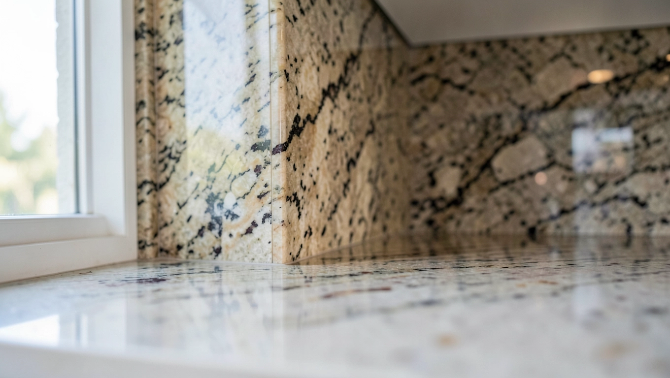 Kamień naturalny nad blatem w kuchni