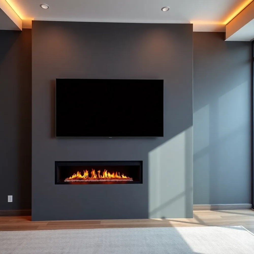 Kominek i telewizor na jednej ścianie