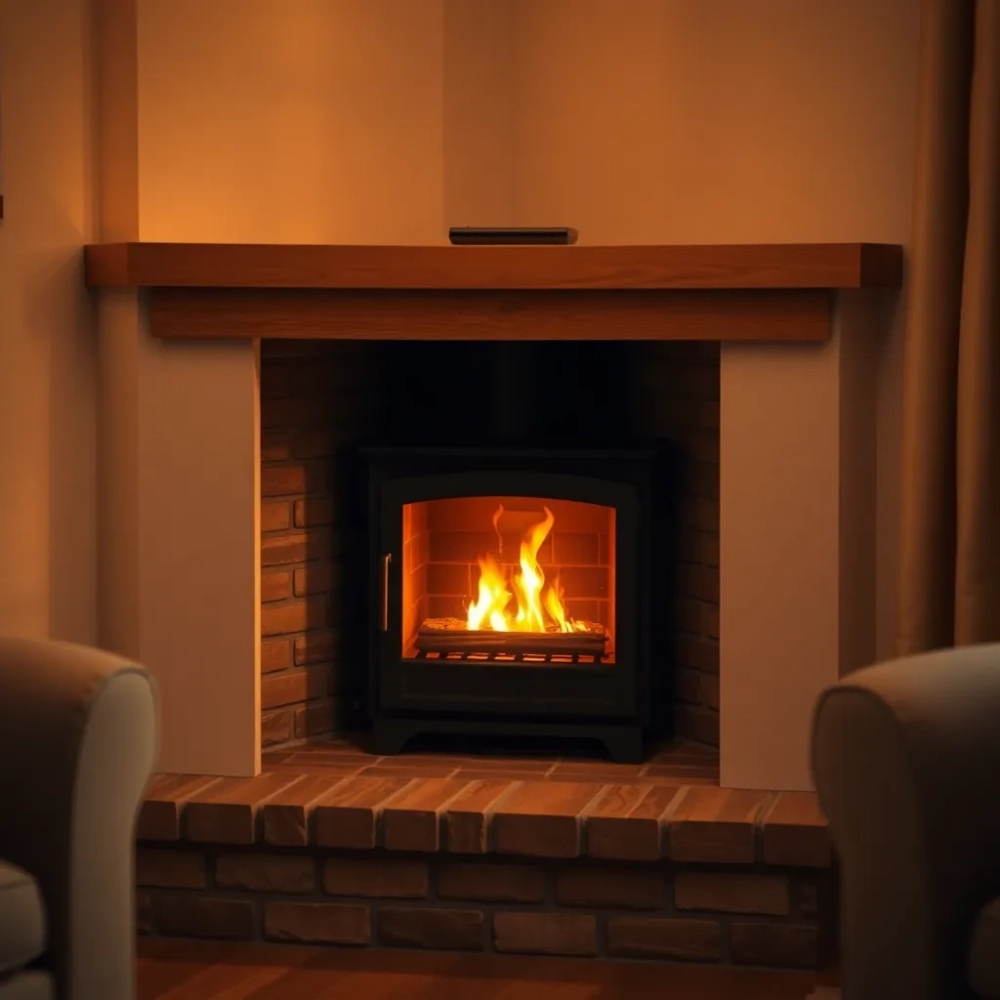 Kominek narożny na drewno