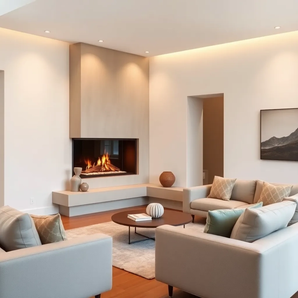 Kominek narożny w salonie