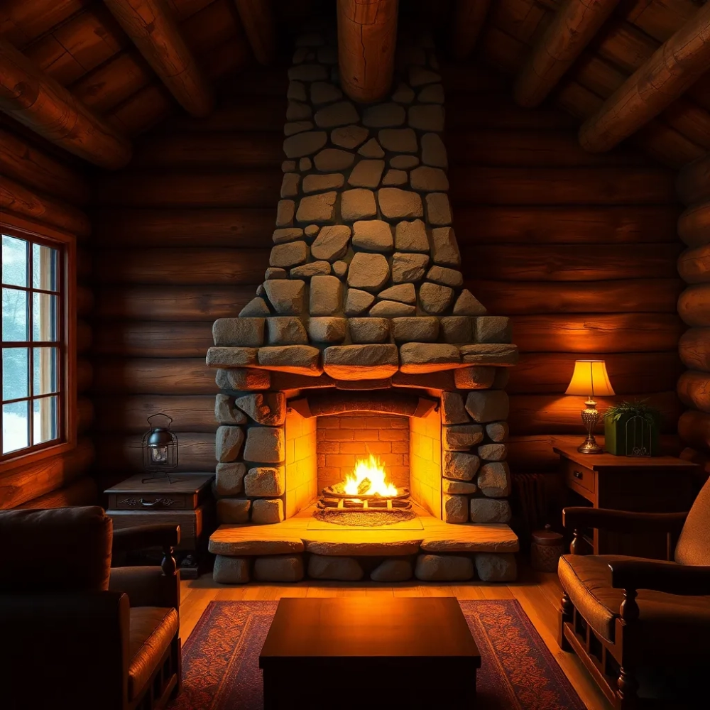 Kominek w domu z bali