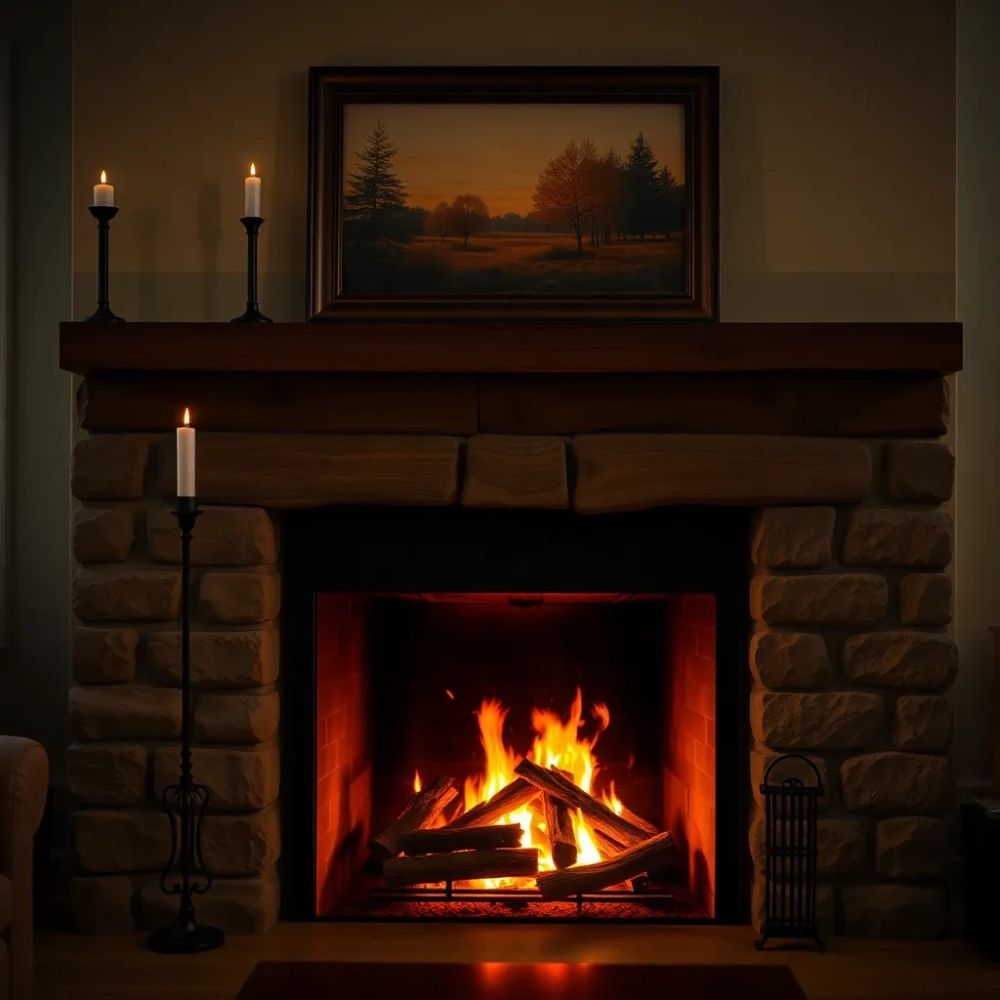 Kominek w salonie na drewno