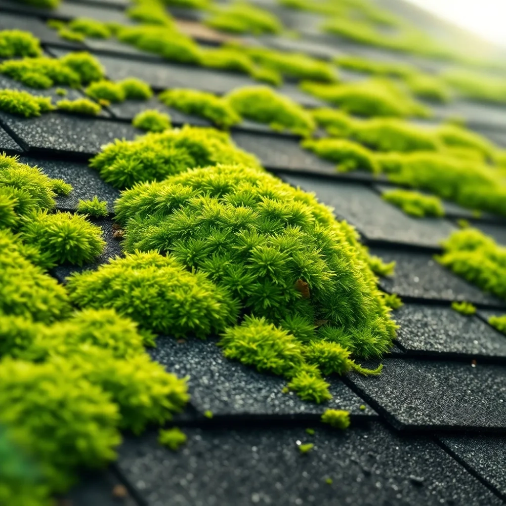 Mech na dachu z gontu bitumicznego