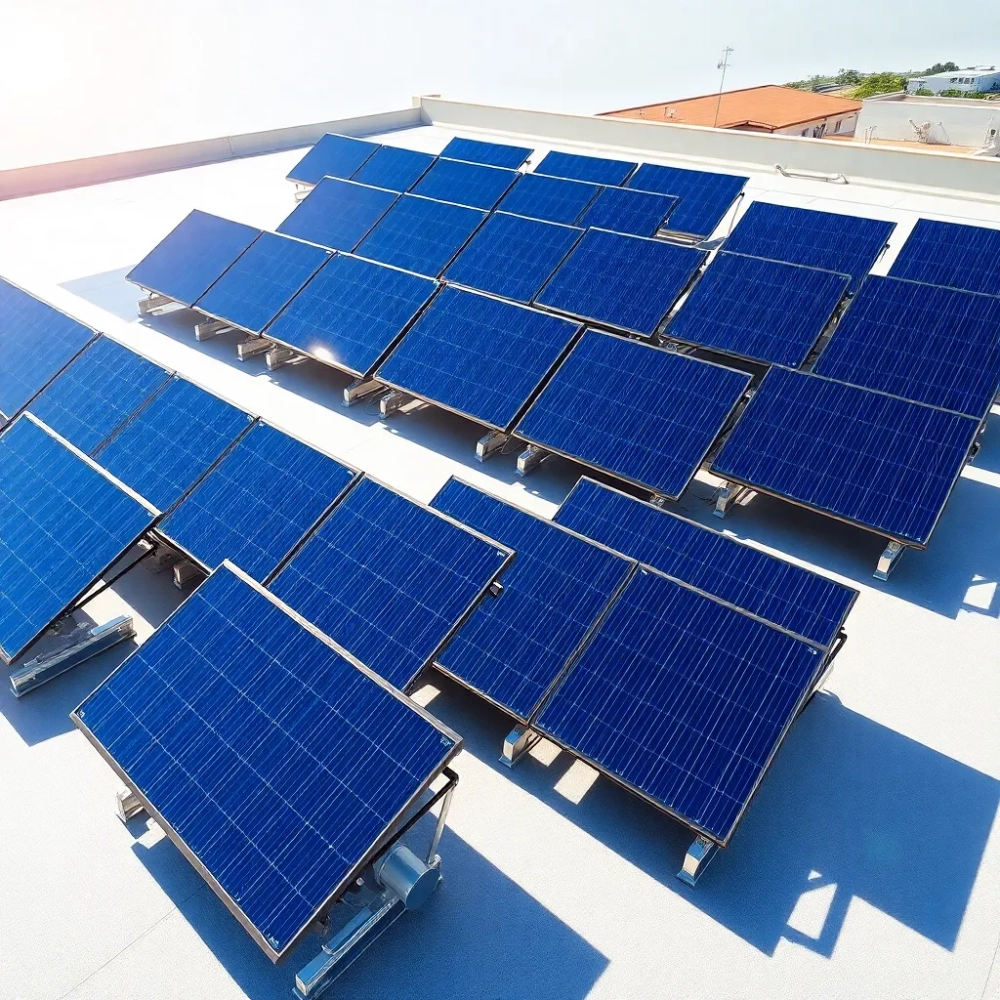 Montaż kolektorów słonecznych na dachu płaskim