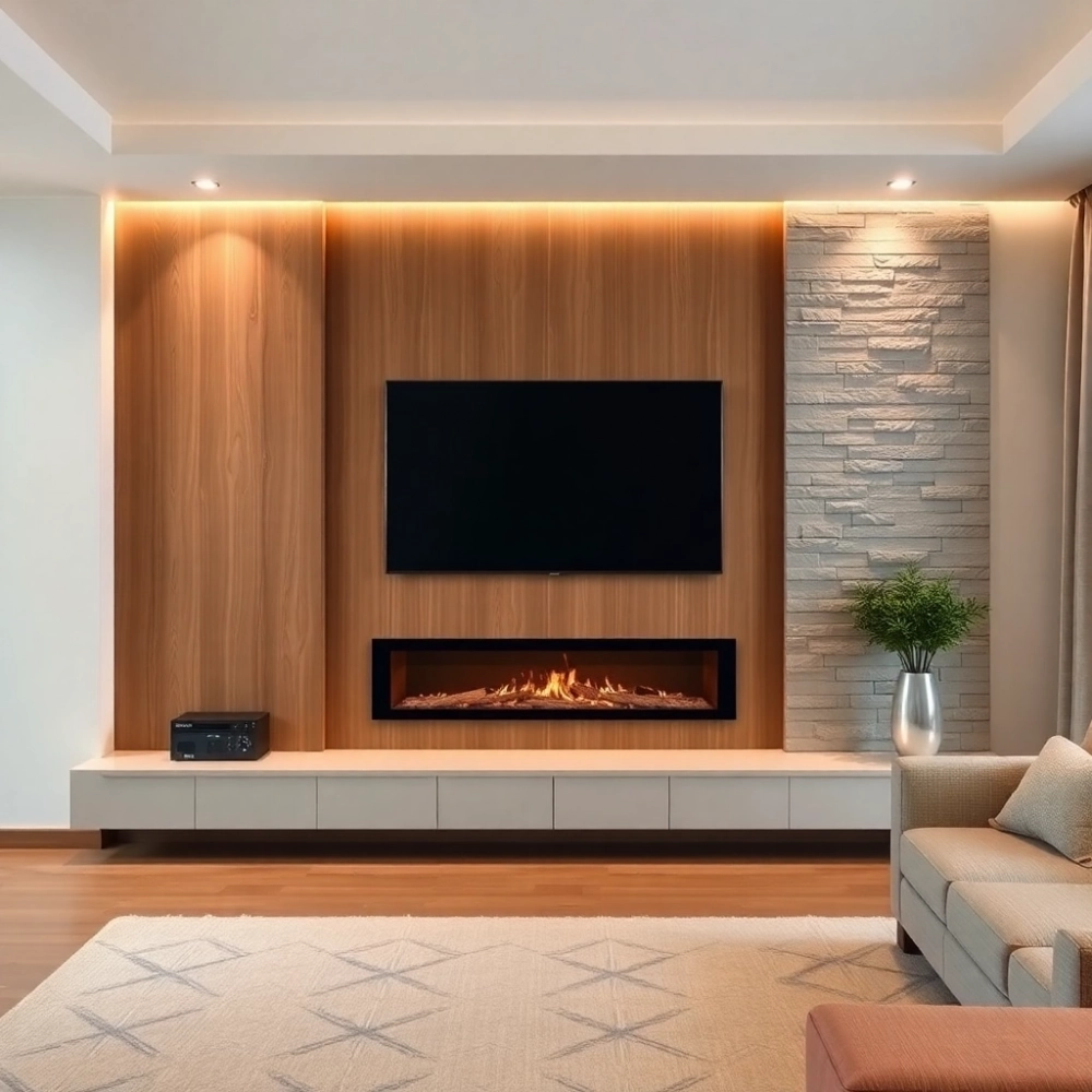 Nowoczesna Ściana Z Kominkiem I Telewizorem