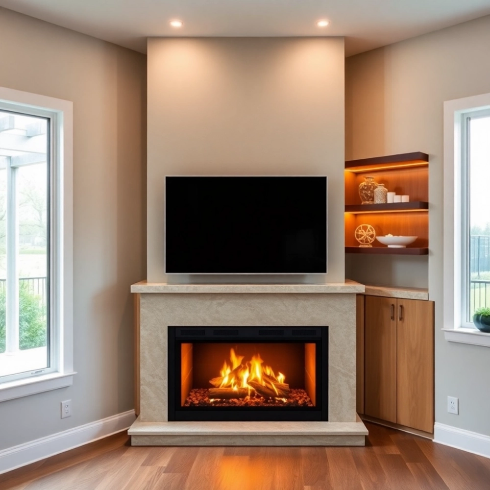 Nowoczesna Zabudowa Kominka Narożnego