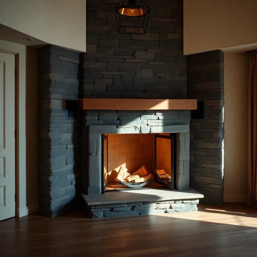 Obudowa kominka narożnego z kamienia