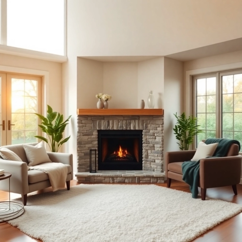 Salon z kominkiem narożnym inspiracje