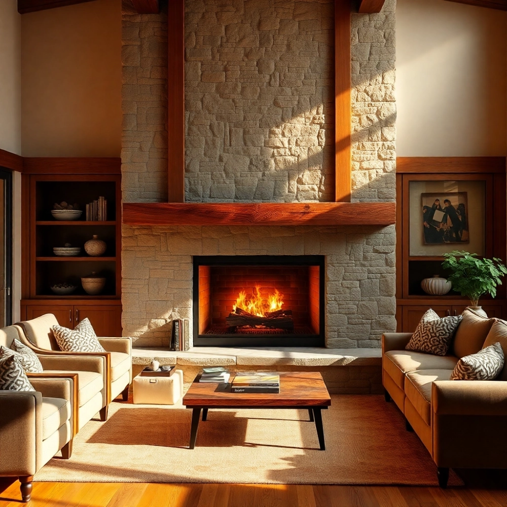 Ściana Z Kominkiem W Salonie