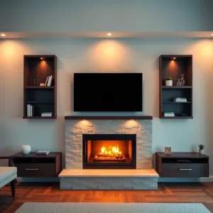 Aranżacja Ściany Z Kominkiem I Telewizorem