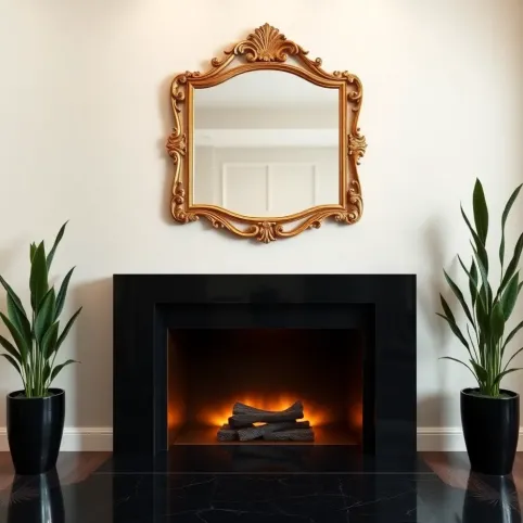 Czarny kominek w salonie