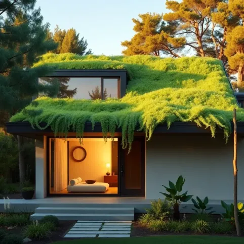 Dom z zielonym dachem