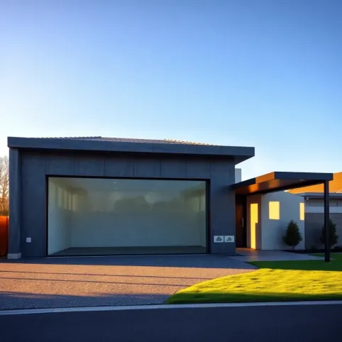 Garaż z płaskim dachem i wiatą