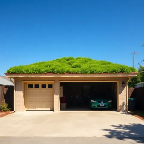 Garaż z zielonym dachem