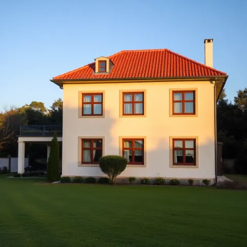 Jaki kolor elewacji do czerwonego dachu i brązowych okien