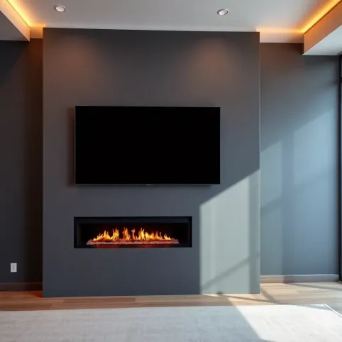 Kominek i telewizor na jednej ścianie