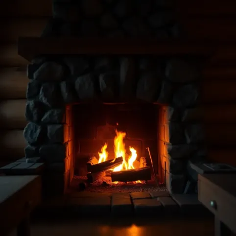 Kominek w domku letniskowym drewnianym