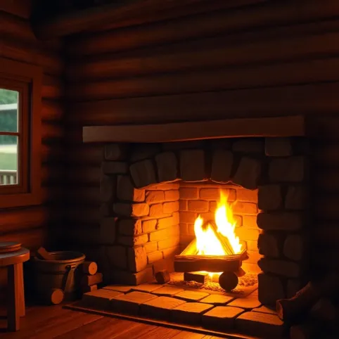Kominek w domu drewnianym