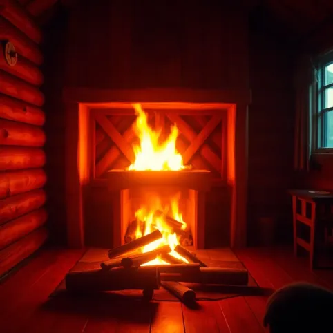 Kominek w drewnianym domu