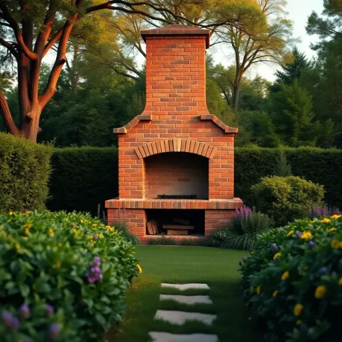 Kominek z cegły w ogrodzie
