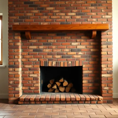 Kominek z cegły w salonie