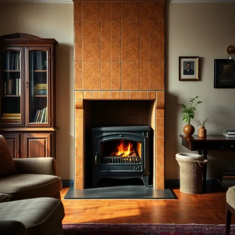 Piec kaflowy przerobiony na kominek