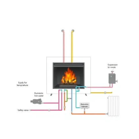 Schemat podłączenia kominka z płaszczem wodnym w układzie zamkniętym