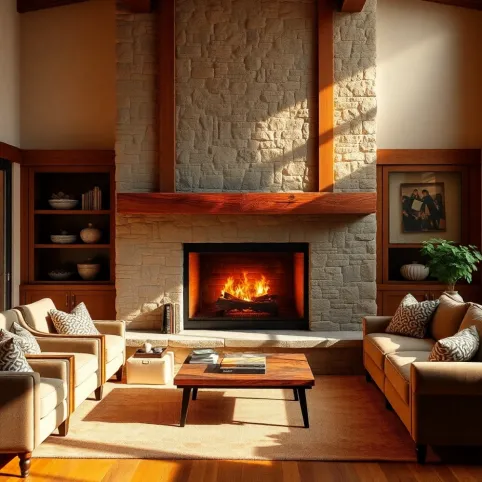 Ściana Z Kominkiem W Salonie