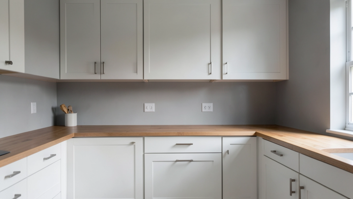 Szary kolor ścian do białych mebli kuchennych